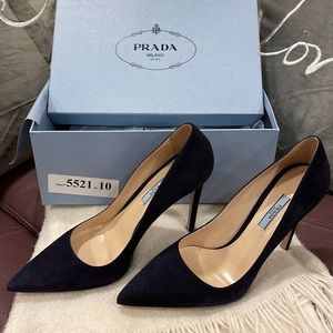 Prada Women’s Navy Blue 11939 F Suede Leather High Heel Pumps Shoes US 10 IT 40